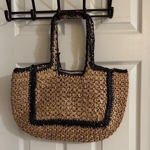 Stylish Tan and Black Woven Tote Bag